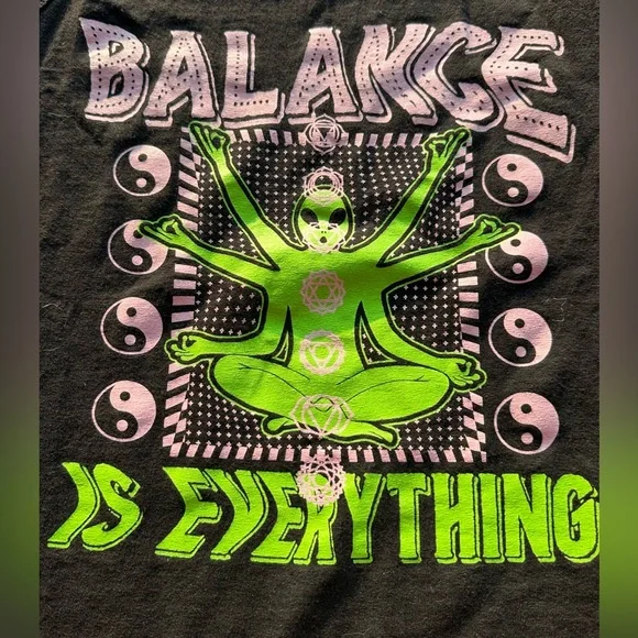 Black Tank Top Alien Vishnu / Shiva Yin Yang Balance Is Everything Women Size XS - Picture 3 of 4